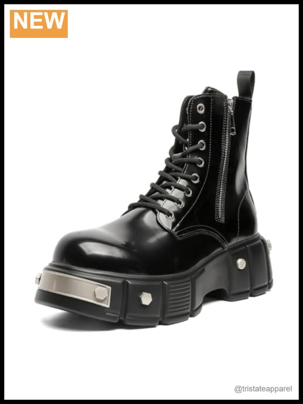 Men's Leather Lace-Up Platform Combat Boots Chunky Lug Sole Ankle Boots